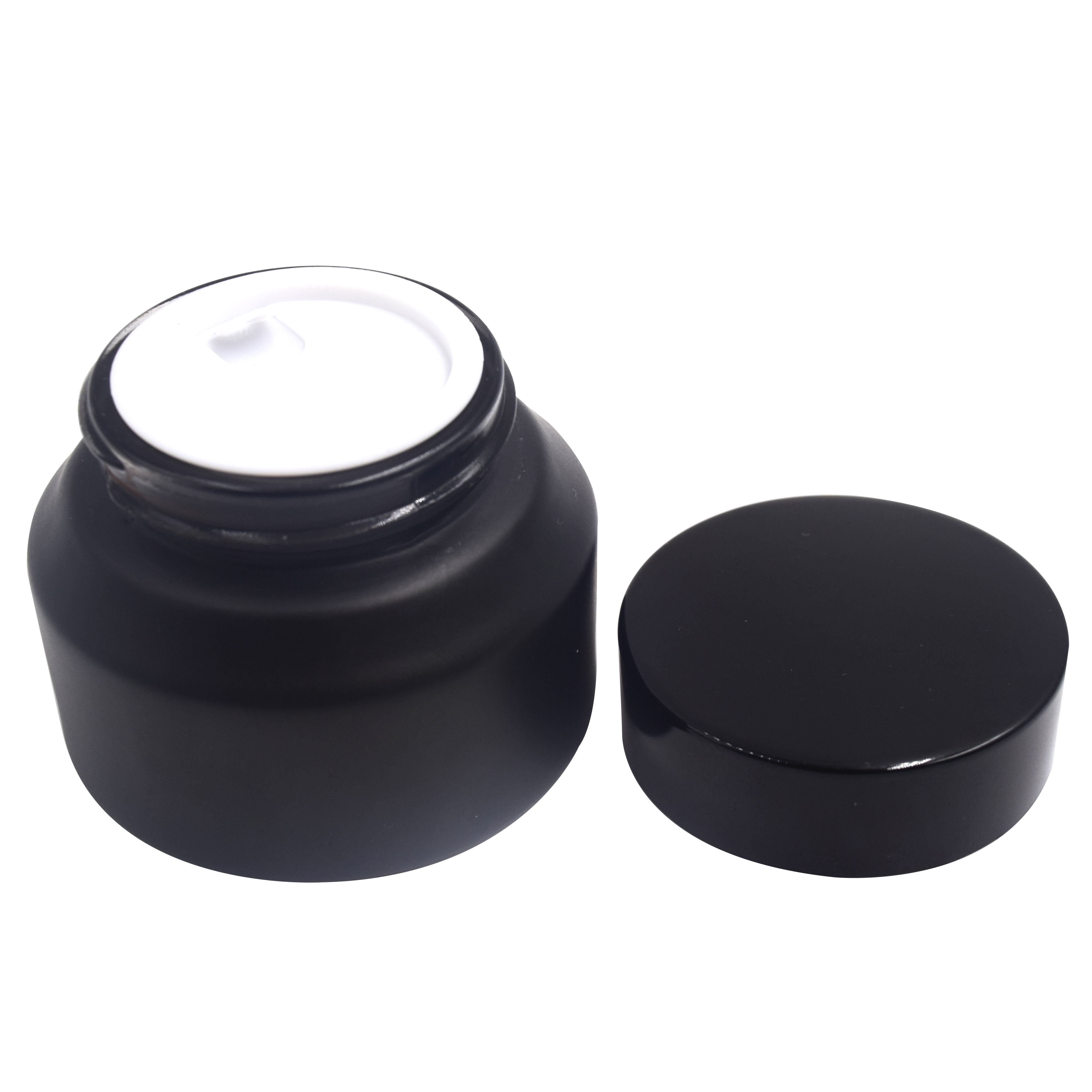 elegant hot sale high quality 15g 30g 50g matte frosted glass jar for bath salts face cream with black metal screw lid