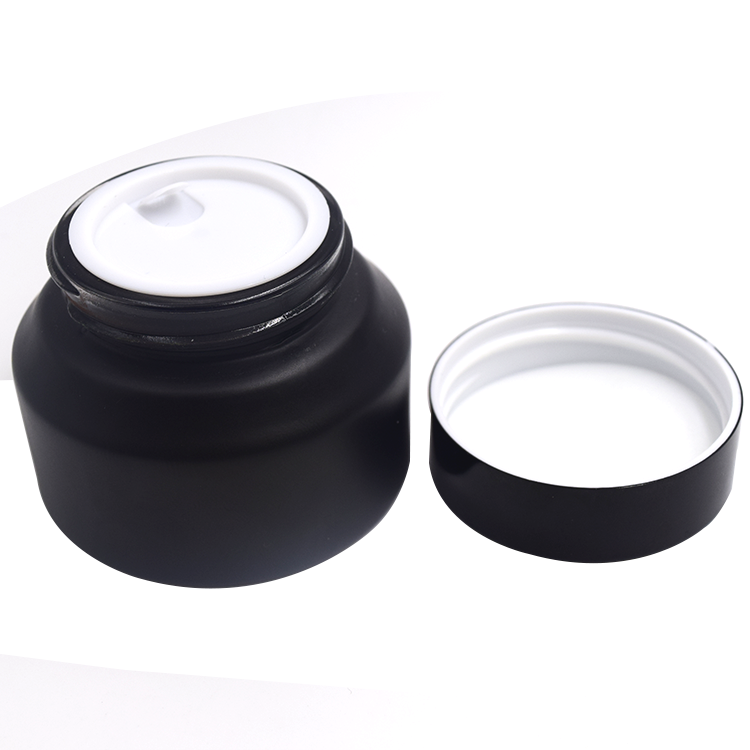 elegant hot sale high quality 15g 30g 50g matte frosted glass jar for bath salts face cream with black metal screw lid