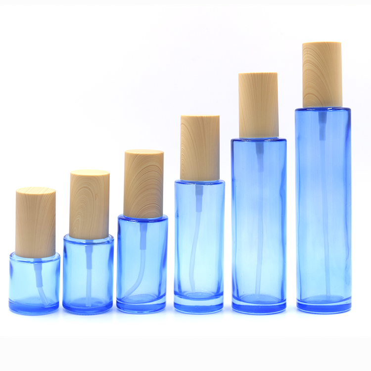 elegant light blue cosmetic glass container glass face cream jar glass lotion bottle wholesale cosmetic packaging container