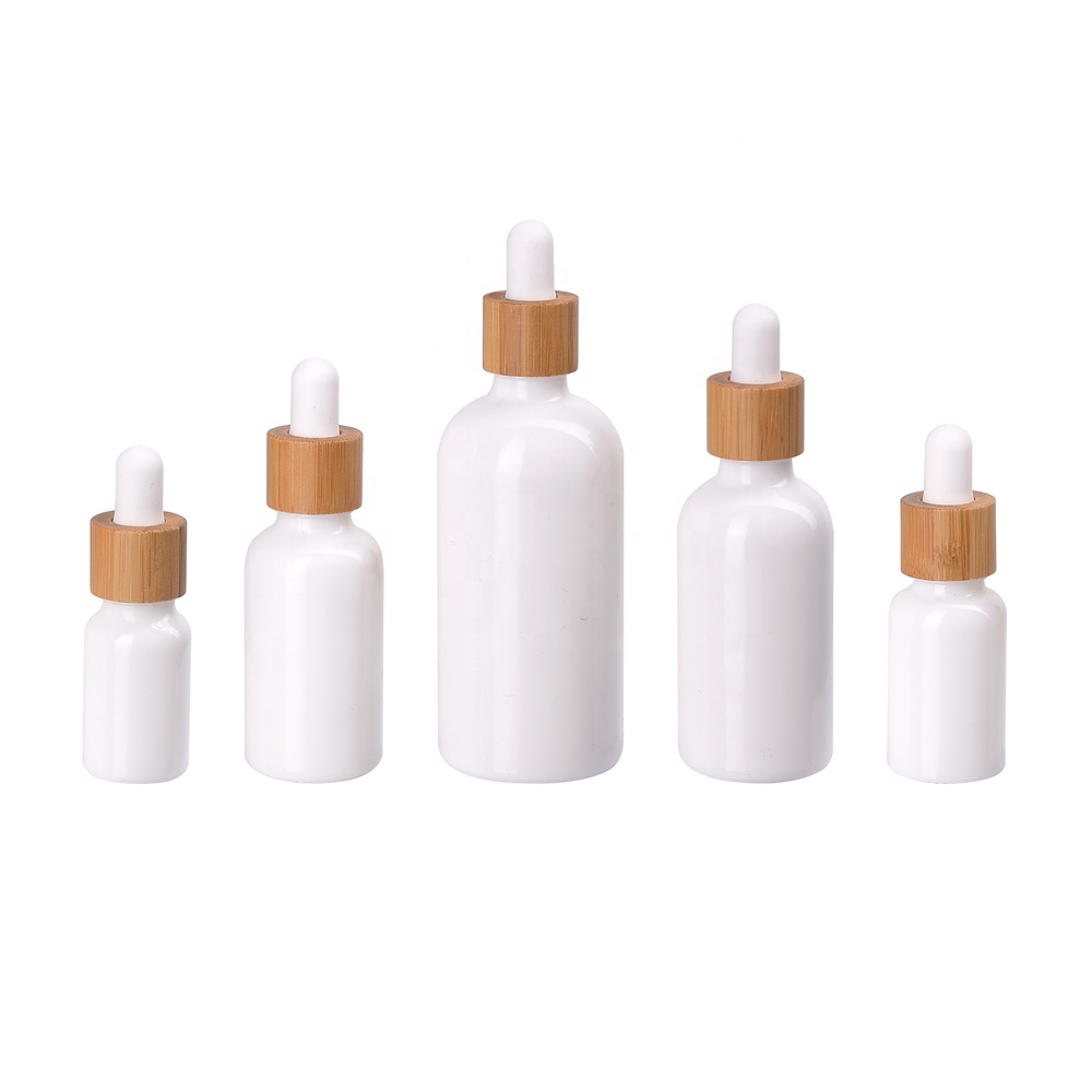 embellish skin oil white bottle packaging bamboo dropper 5ml 10ml 15ml 20ml 30ml 50ml 100ml glass dropper bottle white