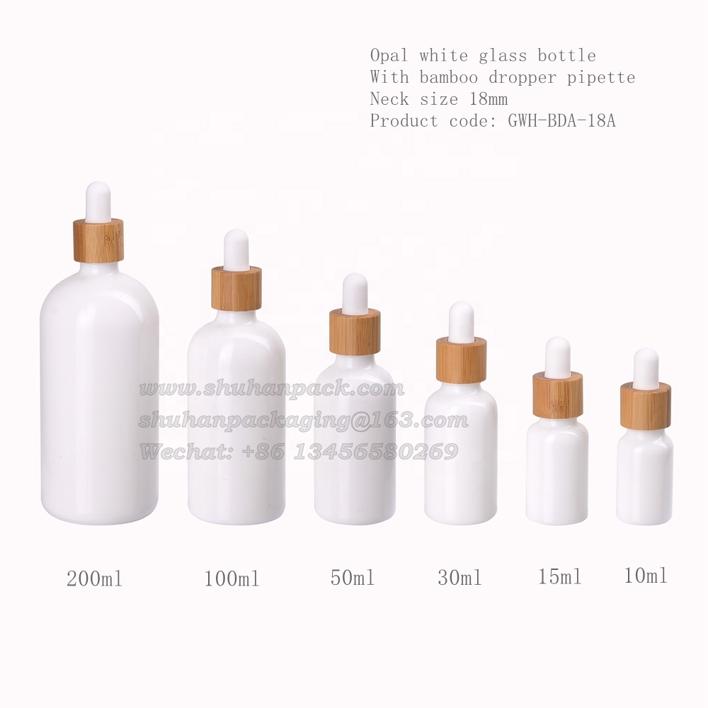 embellish skin oil white bottle packaging bamboo dropper 5ml 10ml 15ml 20ml 30ml 50ml 100ml glass dropper bottle white