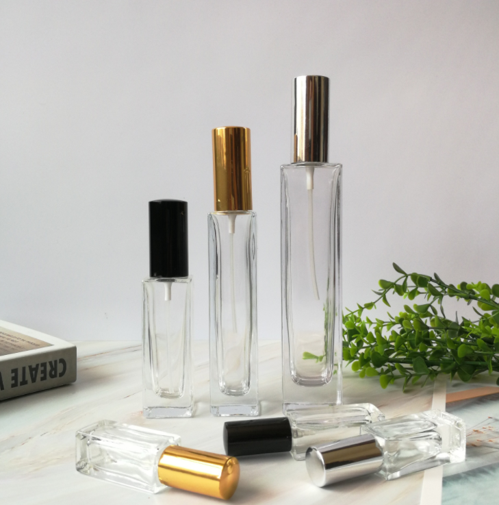 empty 10 ml rectangle thick bottom perfume glass bottle 10ml square roll on bottle with stainless steel roller for essential oil