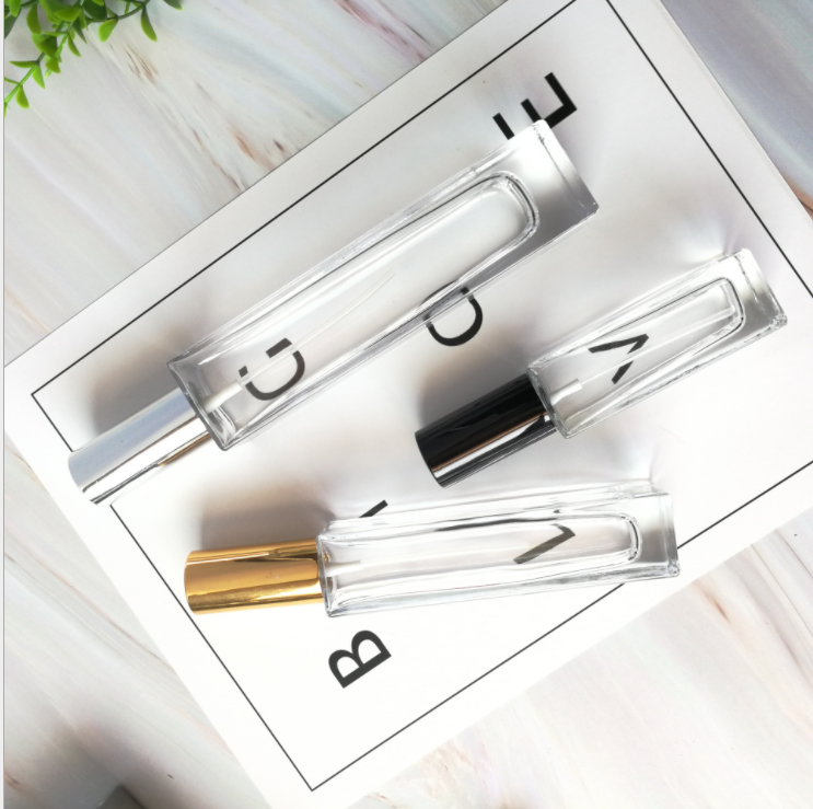 empty 10 ml rectangle thick bottom perfume glass bottle 10ml square roll on bottle with stainless steel roller for essential oil