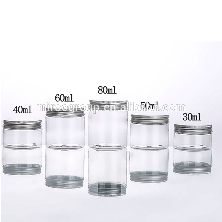 empty 100g 200g 300g amber clear PET plastic jar with aluminum plastic screw cap food storage, cosmetic packaging container