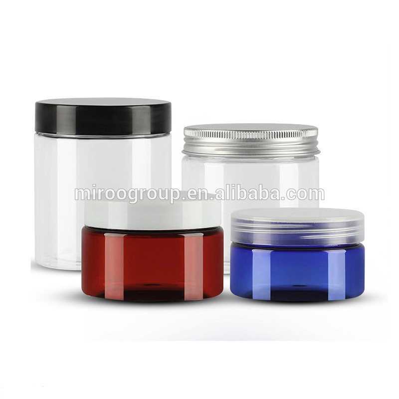 empty 100g 200g 300g amber clear PET plastic jar with aluminum plastic screw cap food storage, cosmetic packaging container