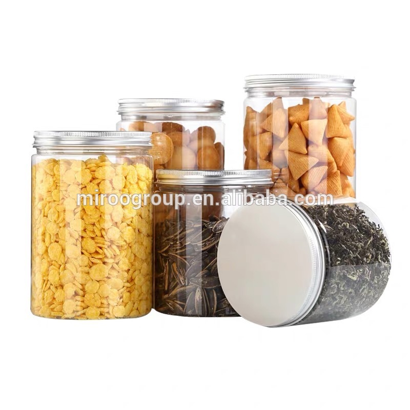 empty 100g 200g 300g amber clear PET plastic jar with aluminum plastic screw cap food storage, cosmetic packaging container
