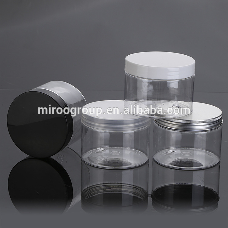 empty 100g 200g 300g amber clear PET plastic jar with aluminum plastic screw cap food storage, cosmetic packaging container