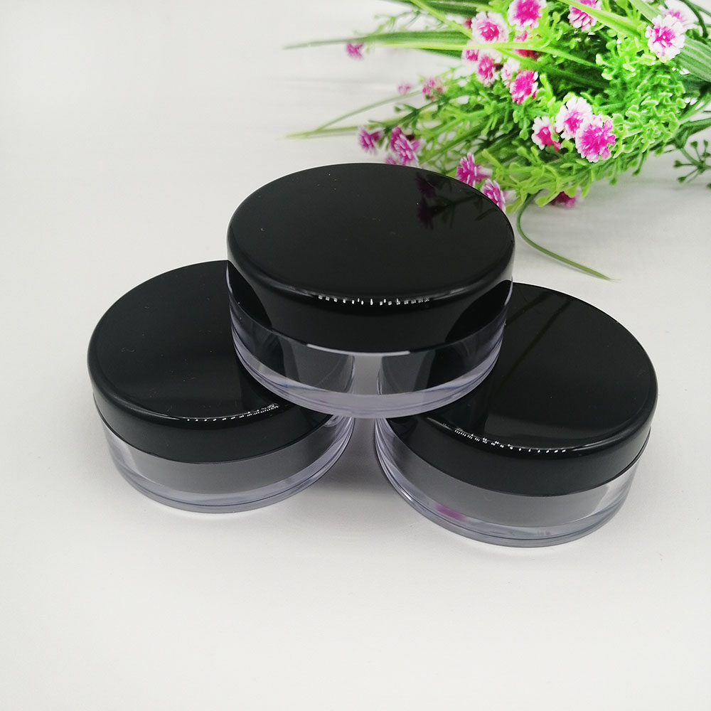 empty 10g loose powder jar Plastic glossy black cover transparent loose powder jar Rotating sifter