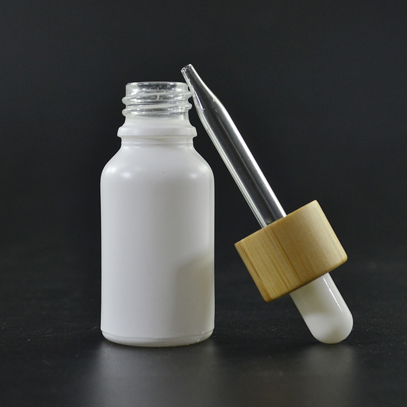 empty 10ml 15ml 20ml 30ml 50ml 100ml bamboo cap matte white glass dropper bottle
