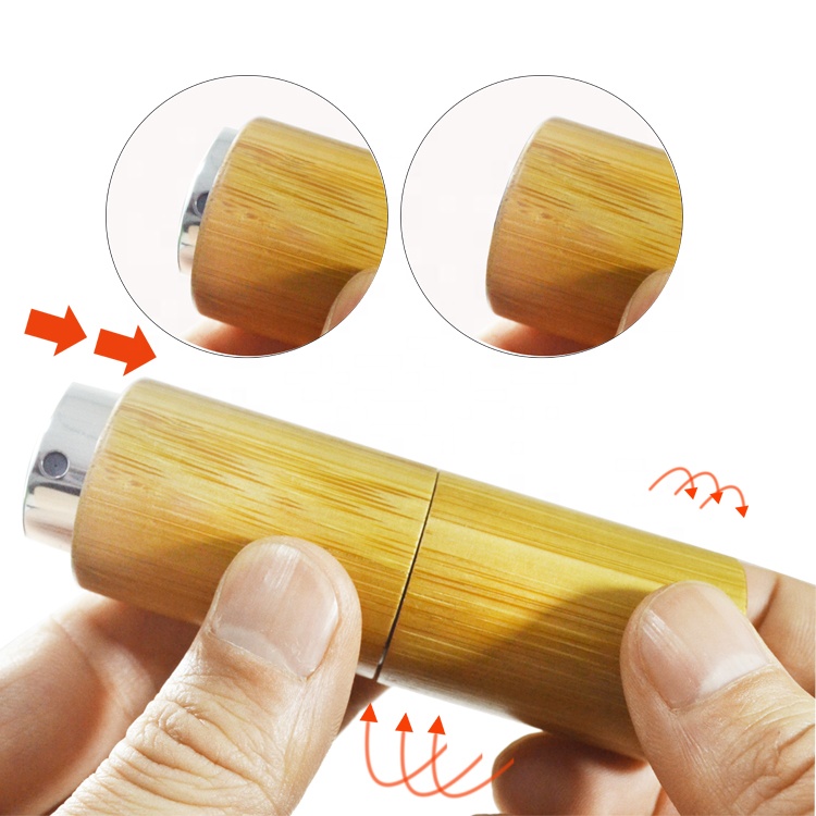 empty 10ml glass inner bamboo cover Rotary perfume spray glass bottle