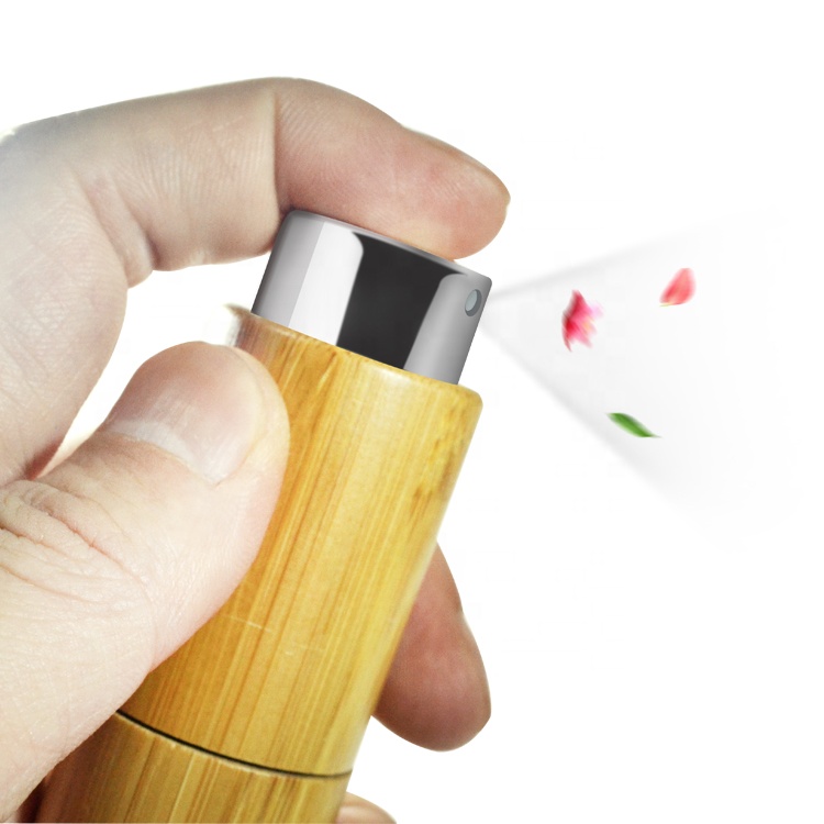 empty 10ml glass inner bamboo cover Rotary perfume spray glass bottle