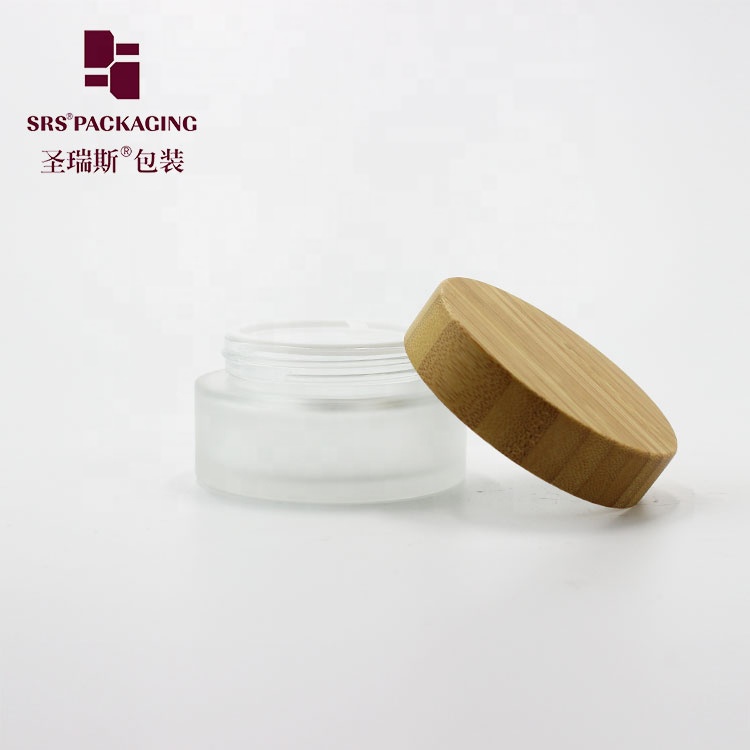 empty 15g 30g 50g 100g frosted glass cosmetic cream jar with bamboo cap