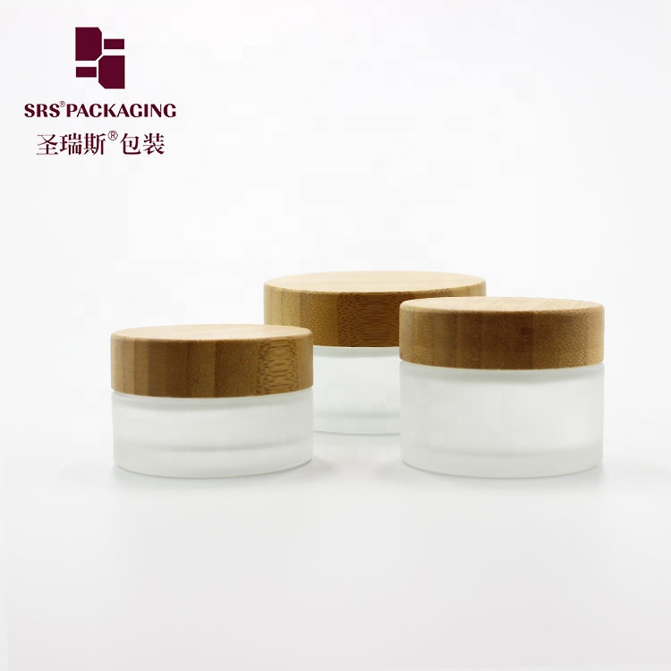 empty 15g 30g 50g 100g frosted glass cosmetic cream jar with bamboo cap