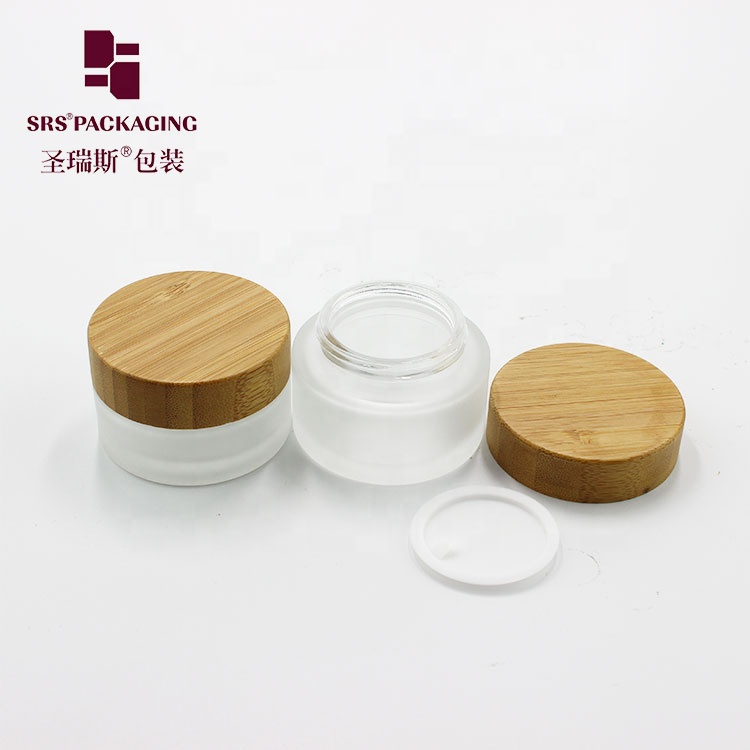 empty 15g 30g 50g 100g frosted glass cosmetic cream jar with bamboo cap