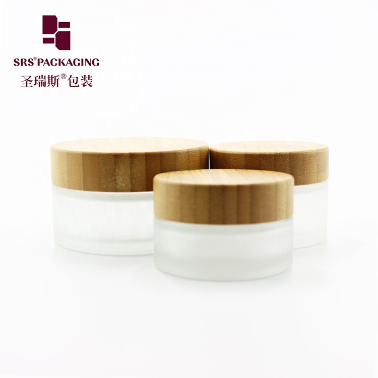 empty 15g 30g 50g 100g frosted glass cosmetic cream jar with bamboo cap