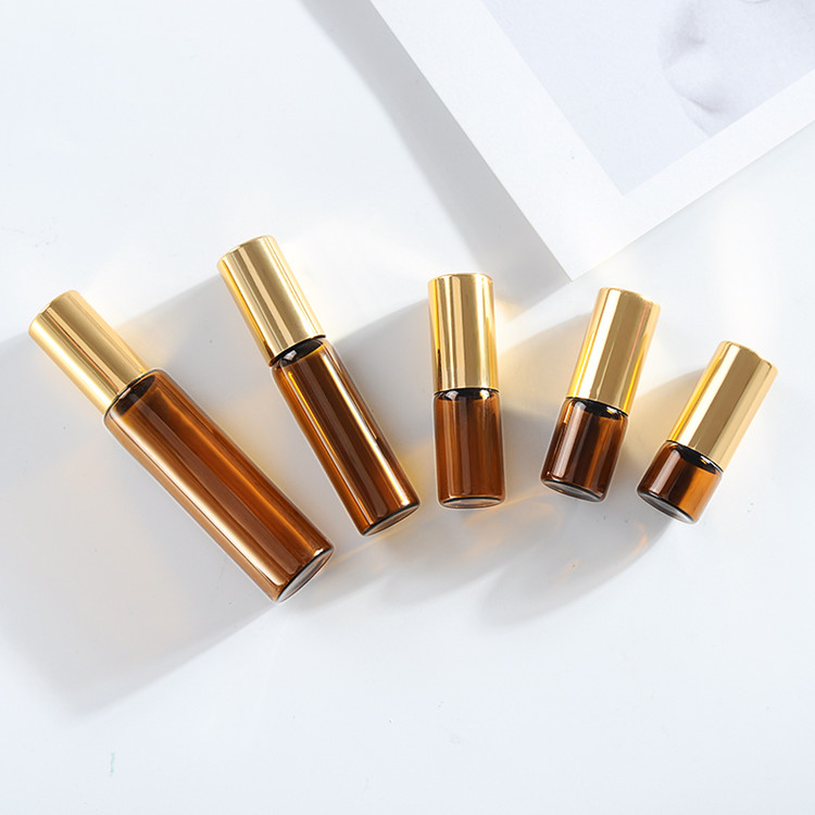 empty 1ml-10ml brown glass roll on bottle for essential oil and perfume