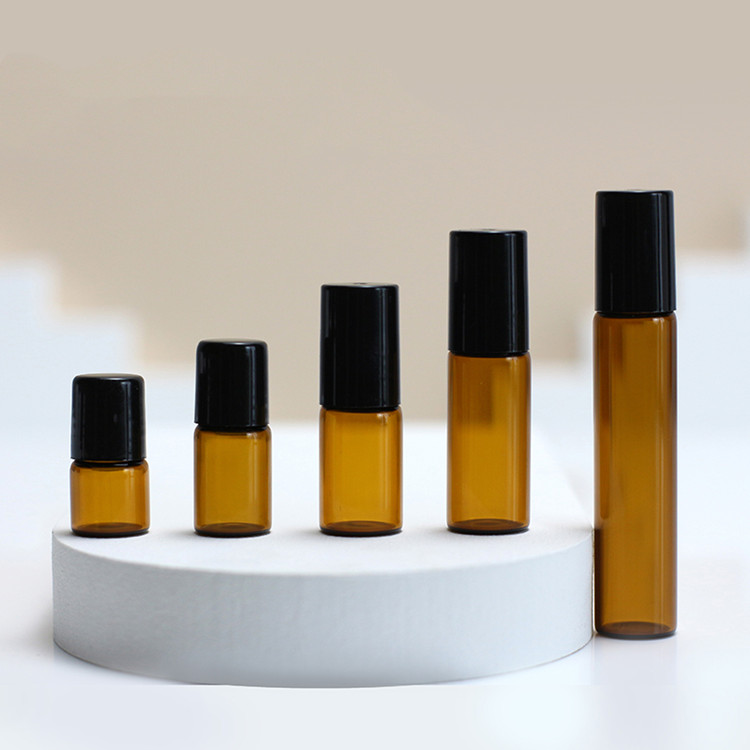 empty 1ml-10ml brown glass roll on bottle for essential oil and perfume