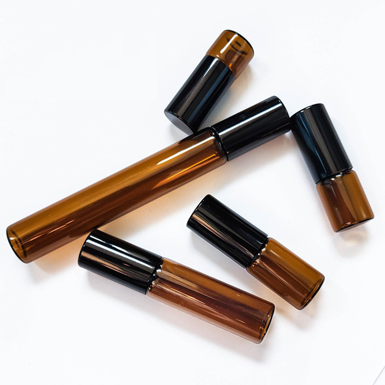 empty 1ml-10ml brown glass roll on bottle for essential oil and perfume