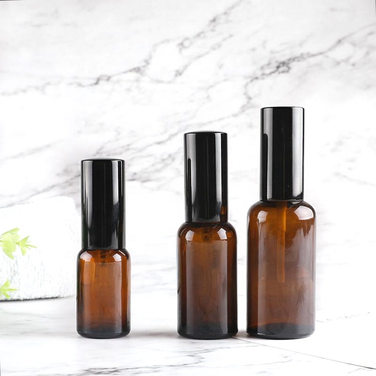 empty 1oz 30ml Amber Glass perfume aicohol Spray Bottles with Black Fine Mist Sprayers