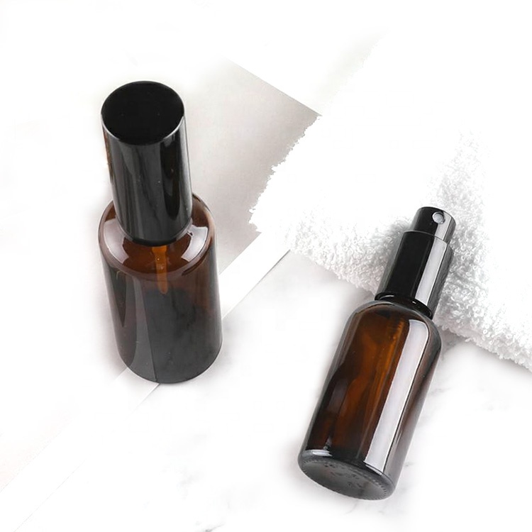 empty 1oz 30ml Amber Glass perfume aicohol Spray Bottles with Black Fine Mist Sprayers