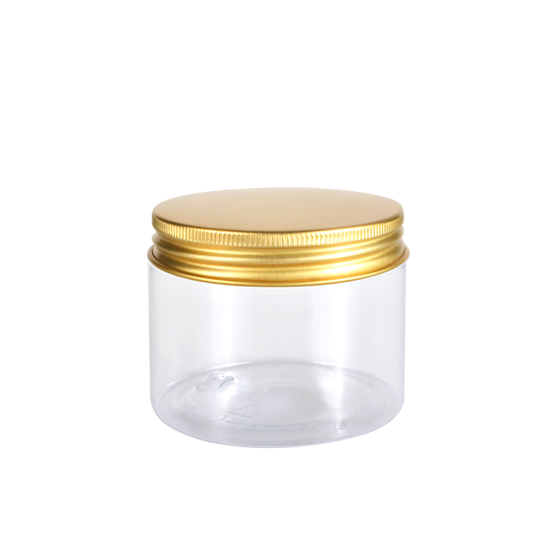 empty 2 oz 3 oz 6 oz 8 oz 10 oz 16 oz PET bottle plastic jar with wide mouth gold lids for cosmetics food product