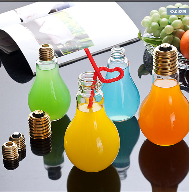 empty 250ml 500ml 825ml transparent glass light bulb soft drink bottle with lids