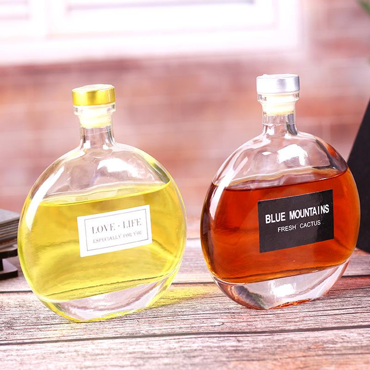 empty 250ml 500ml round clear flat glass bottle for fruit wine