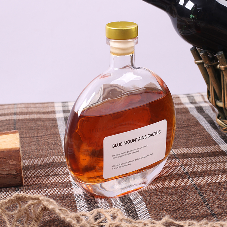 empty 250ml 500ml round clear flat glass bottle for fruit wine
