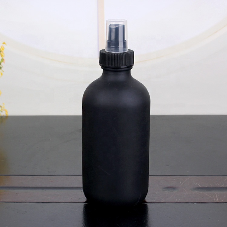 empty 250ml round matte black perfume spray glass bottle with mist fine sprayer