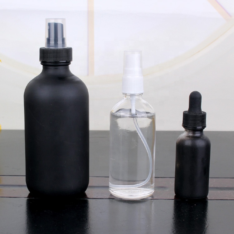 empty 250ml round matte black perfume spray glass bottle with mist fine sprayer