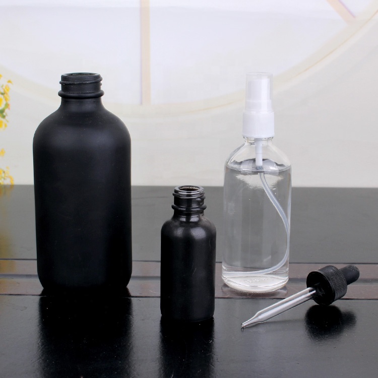 empty 250ml round matte black perfume spray glass bottle with mist fine sprayer
