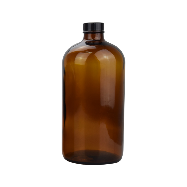 empty 32oz 1000ml large size amber boston round glass pharmaceutical bottle 1oz 2oz 4oz 8oz 16oz medicine bottle with screw cap