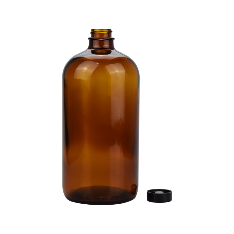 empty 32oz 1000ml large size amber boston round glass pharmaceutical bottle 1oz 2oz 4oz 8oz 16oz medicine bottle with screw cap
