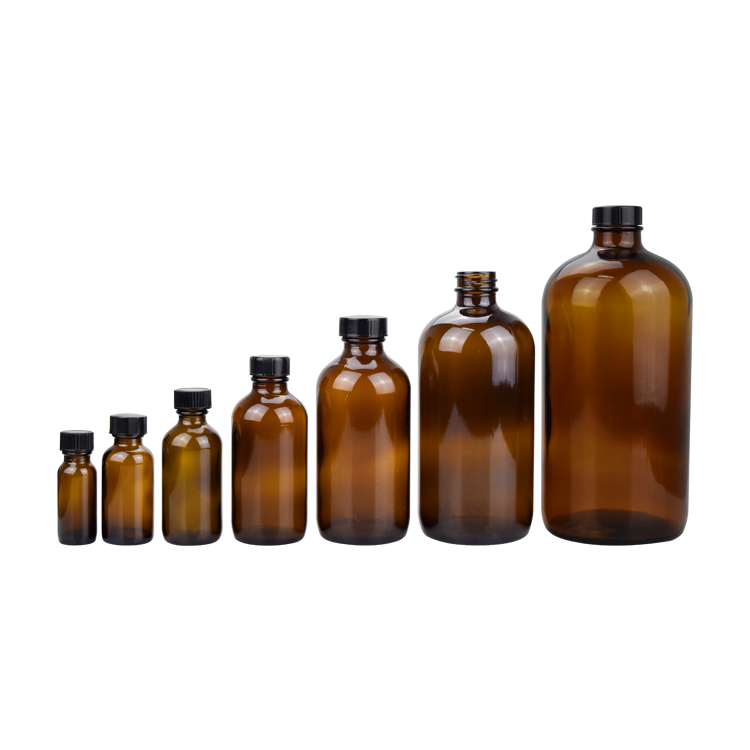empty 32oz 1000ml large size amber boston round glass pharmaceutical bottle 1oz 2oz 4oz 8oz 16oz medicine bottle with screw cap