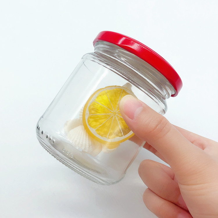 empty 350ml clear round glass container canning jars with metal lid