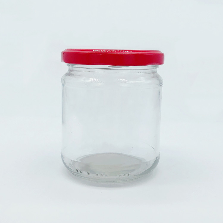 empty 350ml clear round glass container canning jars with metal lid