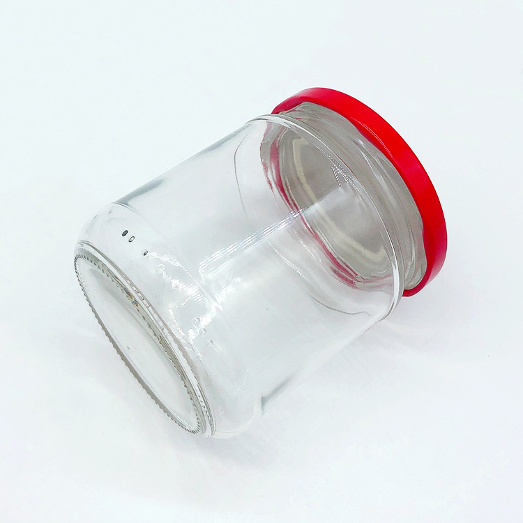 empty 350ml clear round glass container canning jars with metal lid