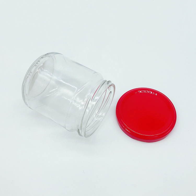 empty 350ml clear round glass container canning jars with metal lid