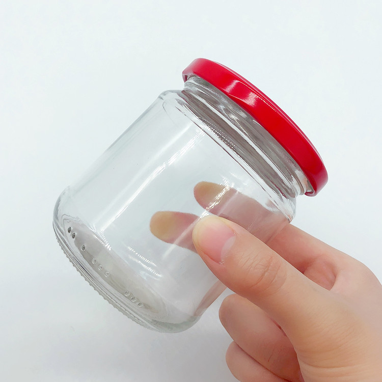empty 350ml clear round glass container canning jars with metal lid