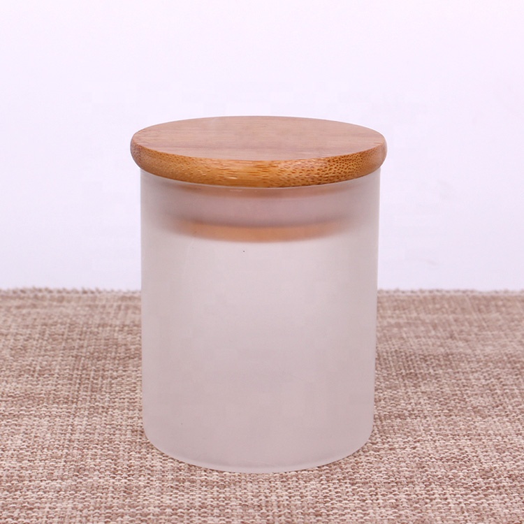 empty 3oz borosilicate glass round soy candle frosted jar with bamboo lid