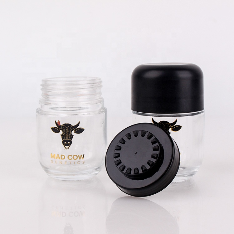empty 3oz childproof glass jar with plastic lid