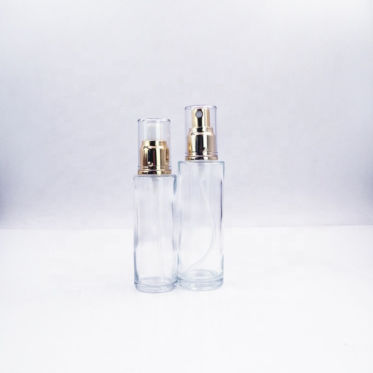 empty 4oz top lotion cosmetic flint clear frost glass bottle emulsion face cream aluminum silver gold pump spray cap moisturizer