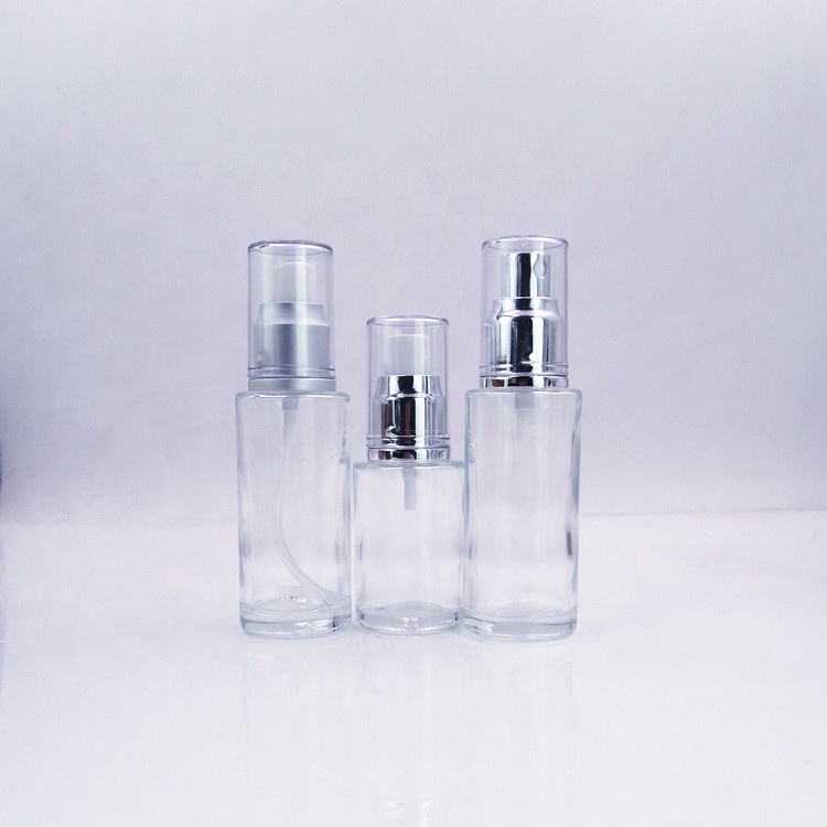 empty 4oz top lotion cosmetic flint clear frost glass bottle emulsion face cream aluminum silver gold pump spray cap moisturizer