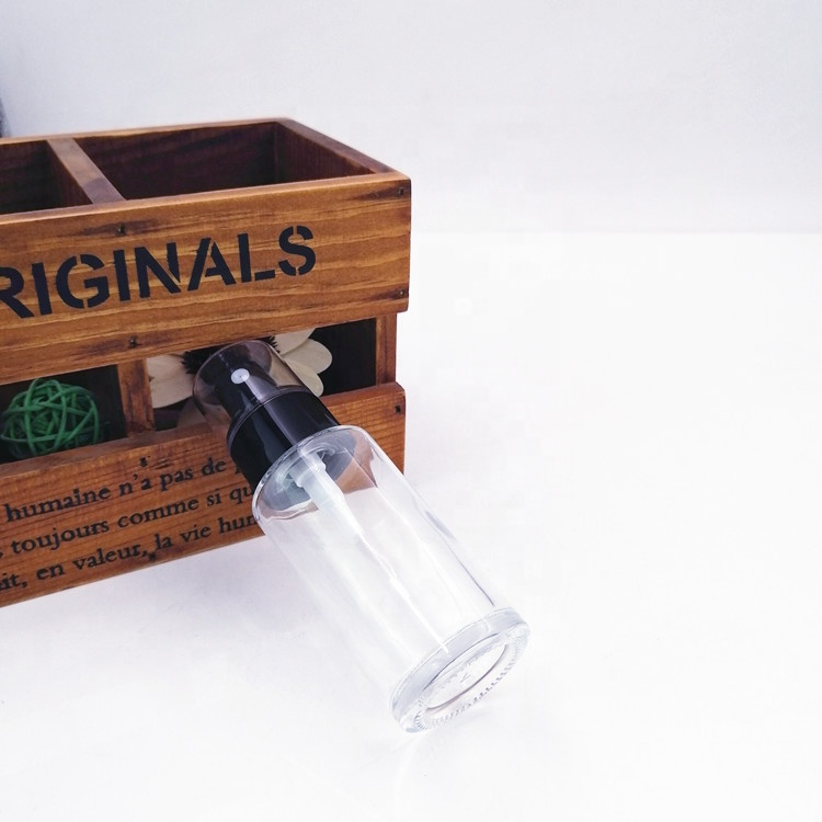 empty 4oz top lotion cosmetic flint clear frost glass bottle emulsion face cream aluminum silver gold pump spray cap moisturizer