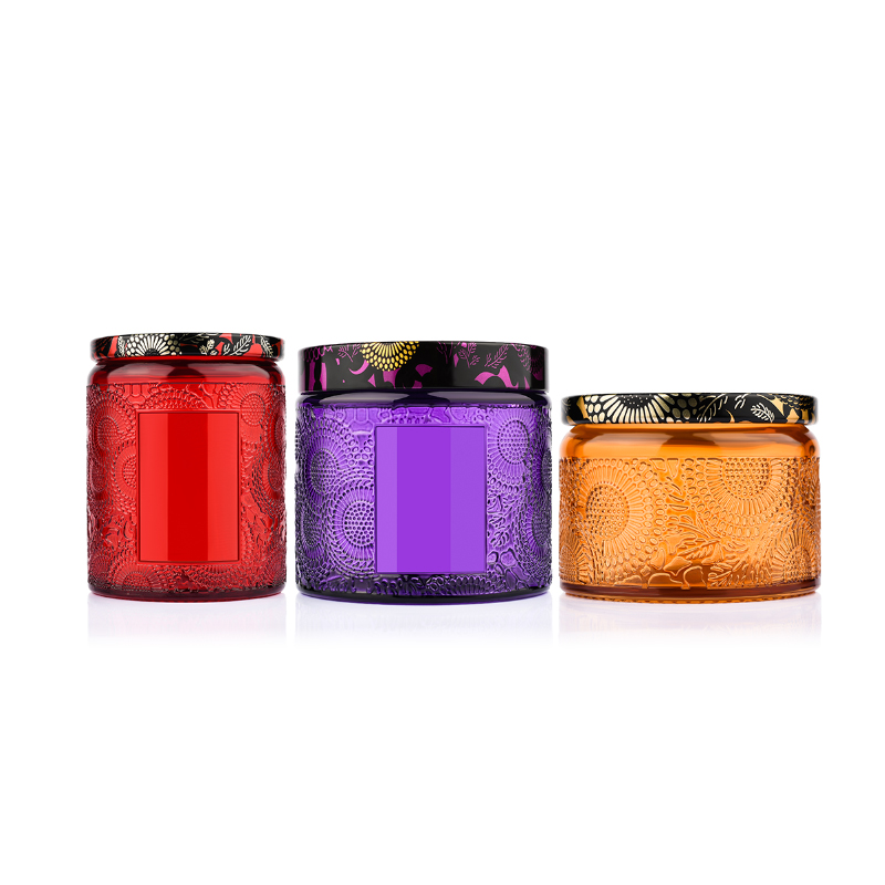 empty 50ml 100ML 250ML 500ML Clear Amber glass candle jar with black gold aluminum metal lids