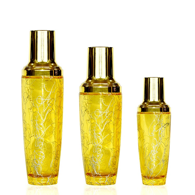 empty 50ml 100ml 120ml gold cosmetic glass bottle packaging lotion cosmetic glass container cosmetic sets