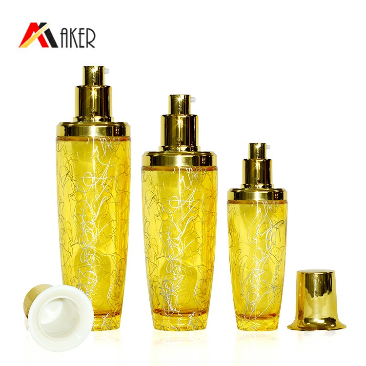 empty 50ml 100ml 120ml gold cosmetic glass bottle packaging lotion cosmetic glass container cosmetic sets