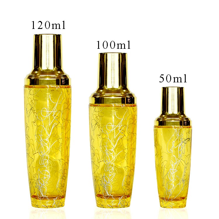 empty 50ml 100ml 120ml gold cosmetic glass bottle packaging lotion cosmetic glass container cosmetic sets