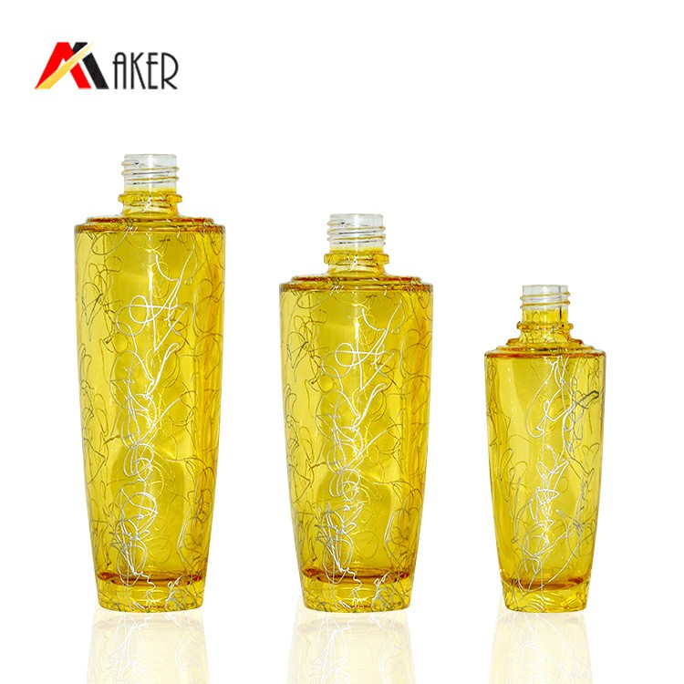 empty 50ml 100ml 120ml gold cosmetic glass bottle packaging lotion cosmetic glass container cosmetic sets