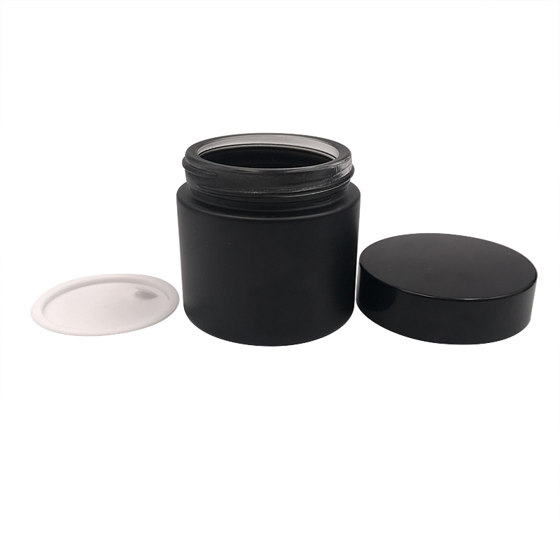 empty 5g 10g 15g 20g 30g 50g 100g frosted black glass cosmetic cream bottles jars with black plastic lids
